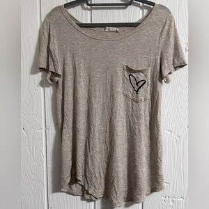 French Pastry Beige Tee with Heart Pocket